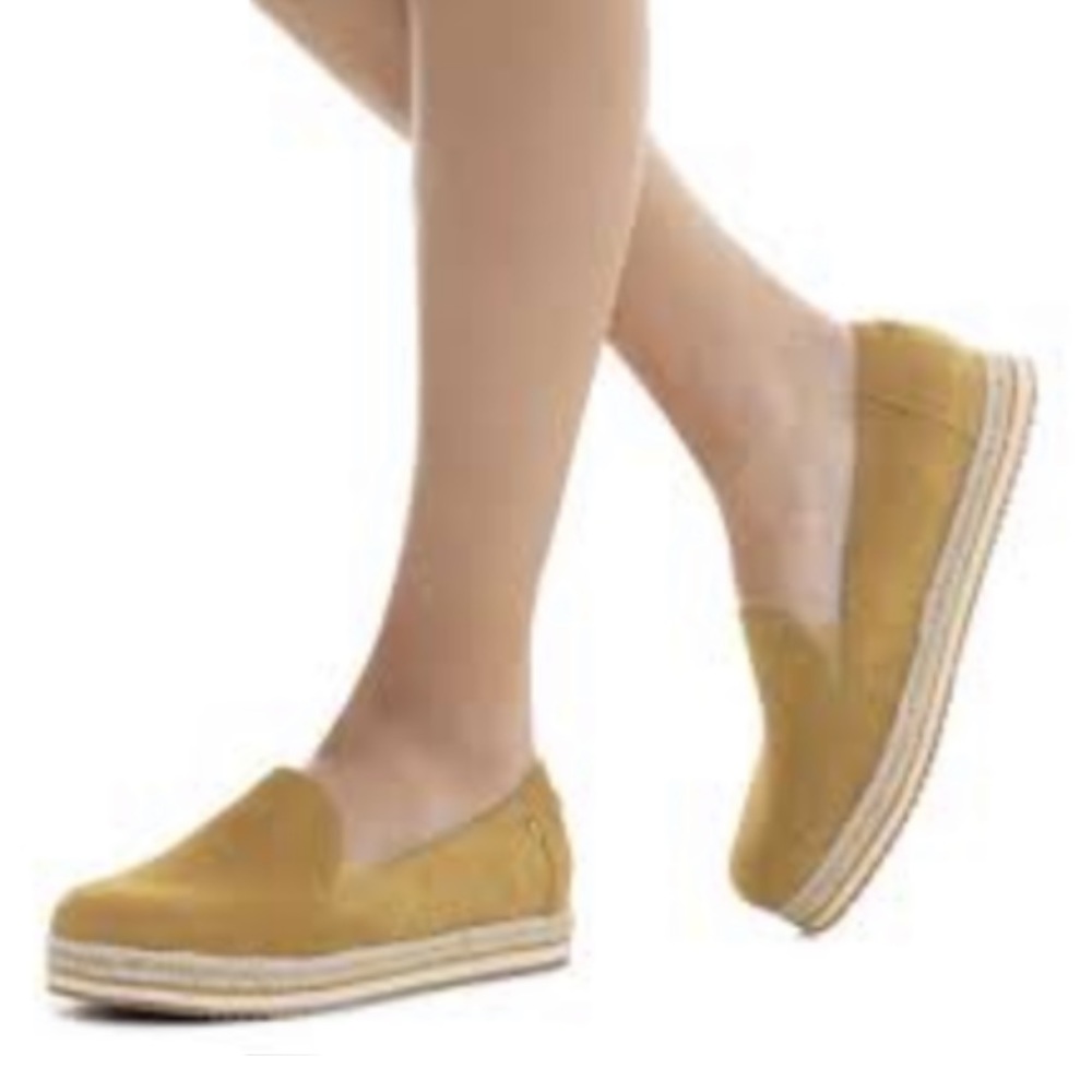 TOMS Women's Palma Platform espadrilles loafers slip on flats yellow suede 8.5 - Picture 2 of 12
